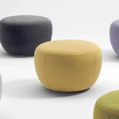 Pouf Poggiapiedi Rotondo Rivestito in Tessuto Realizzato in Italia - Gigno