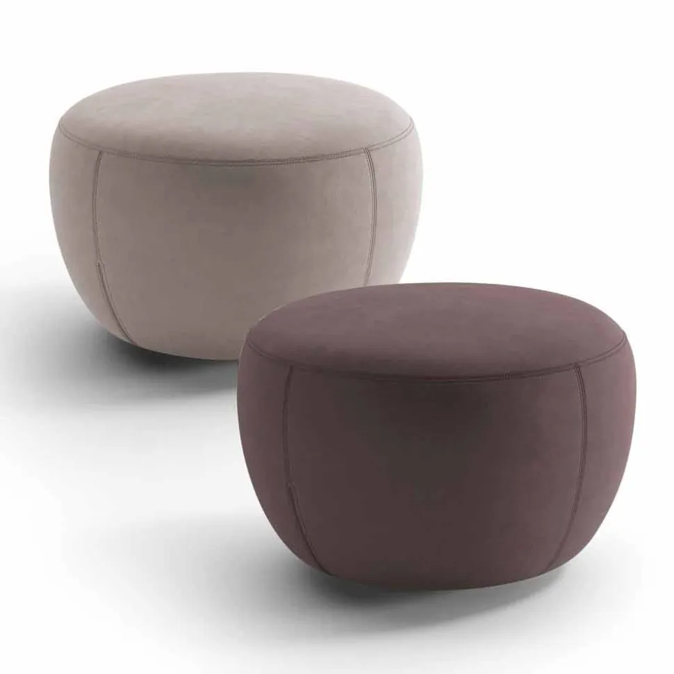 Pouf Poggiapiedi Rotondo Rivestito in Tessuto Realizzato in Italia - Gigno
