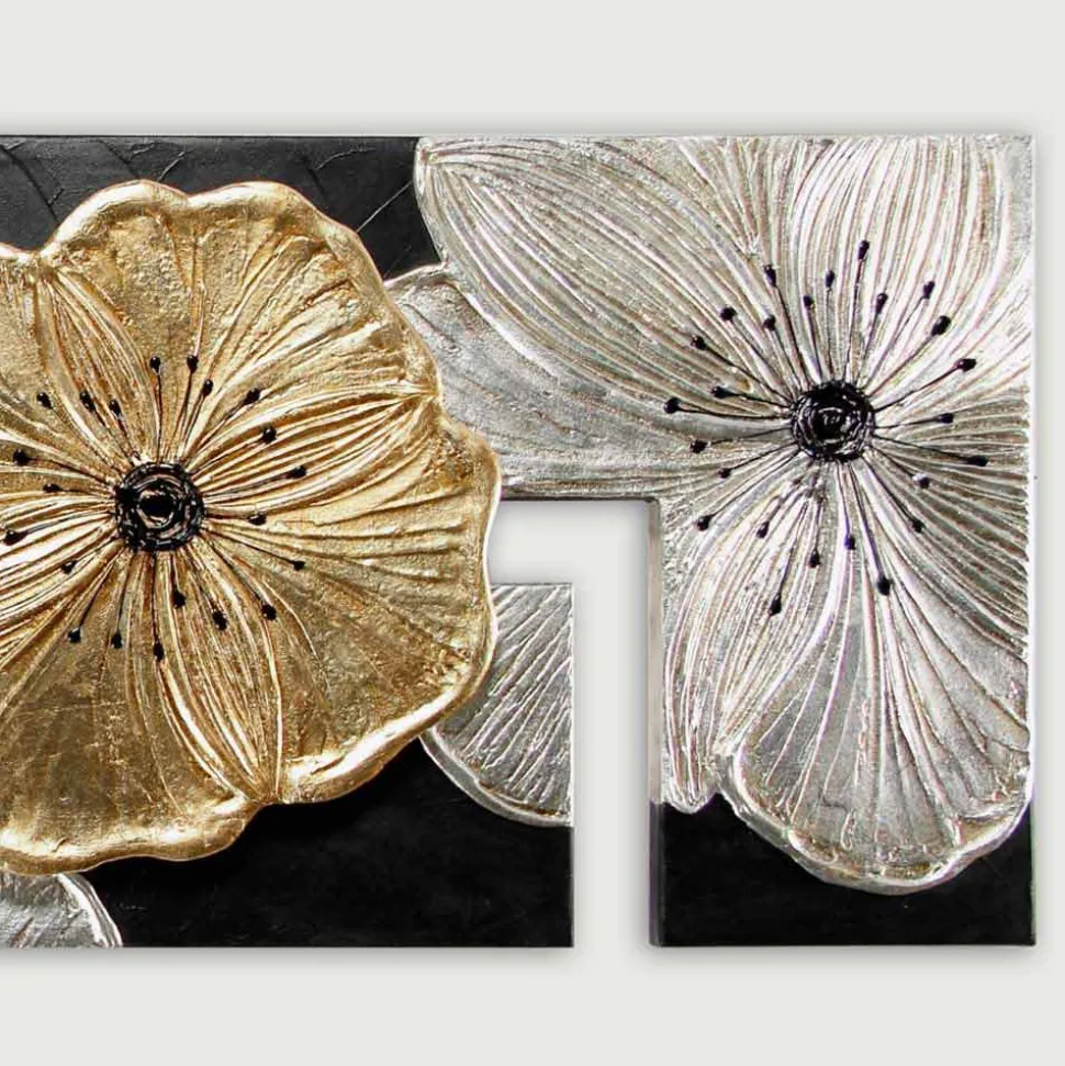 Quadro floreale Petunia Oro decorato a mano, prodotto artigianale