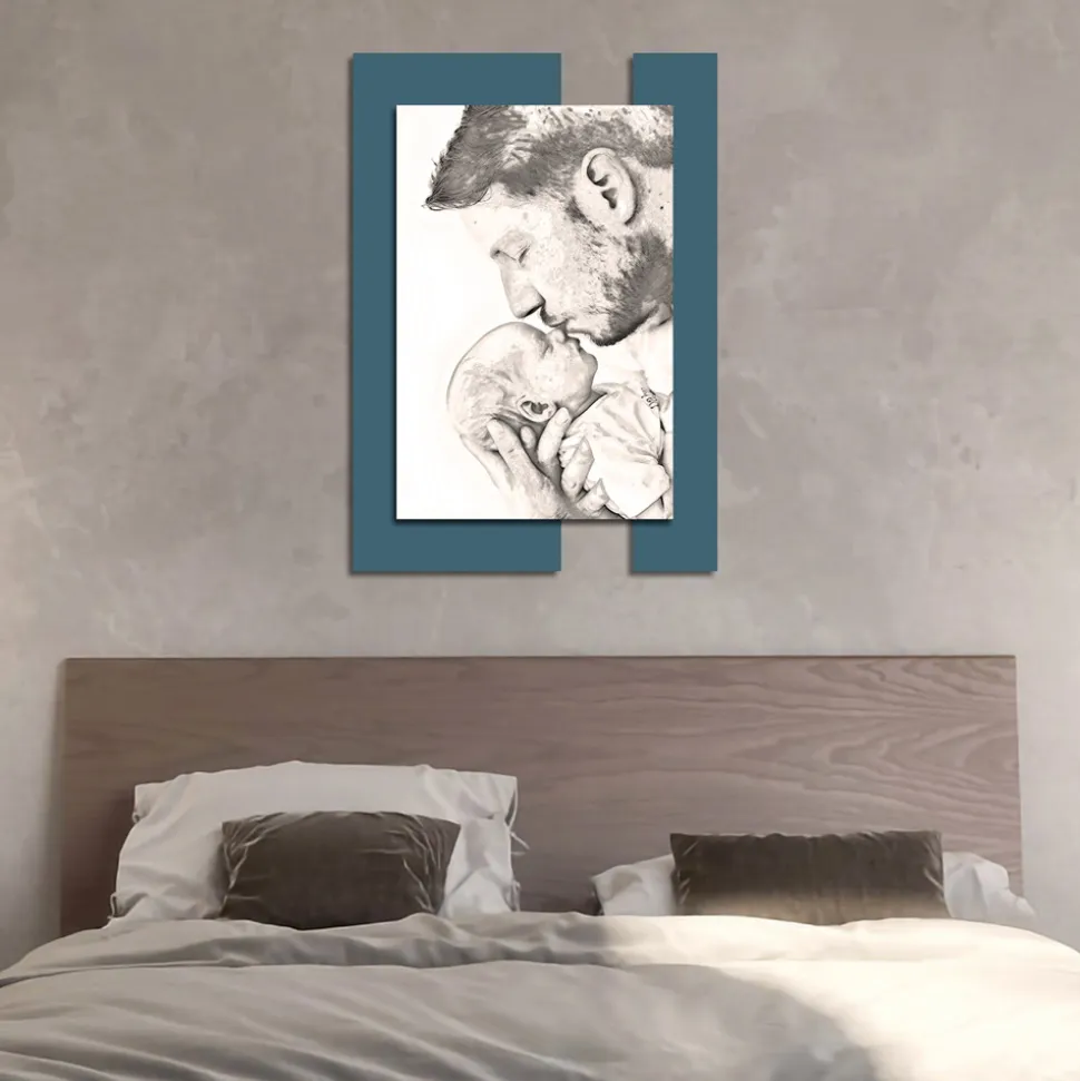 Quadro in Legno con Stampa di Uomo con Bambino Made in Italy - Kosovo