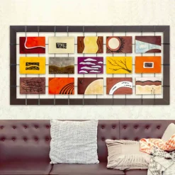 Quadro moderno completo di pannelli a rilievo sospesi su corde Wise