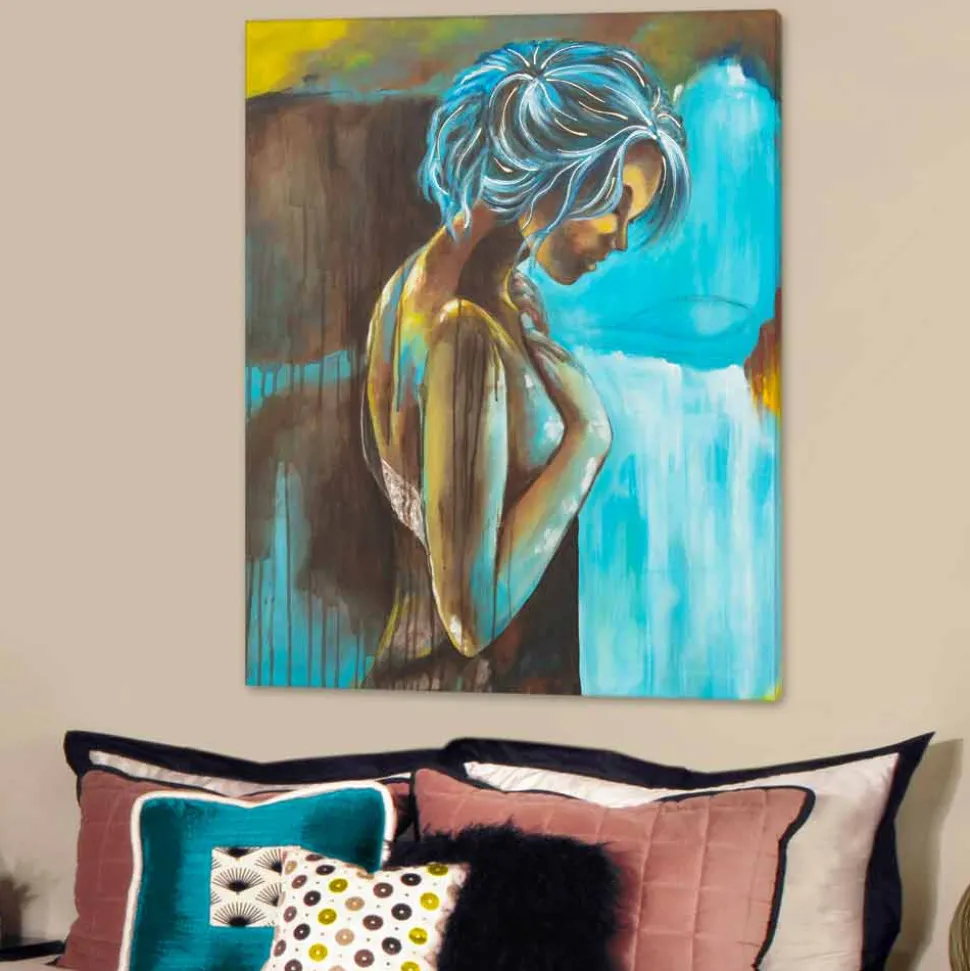Quadro moderno donna decorata a mano con dettagli in resina Sweet