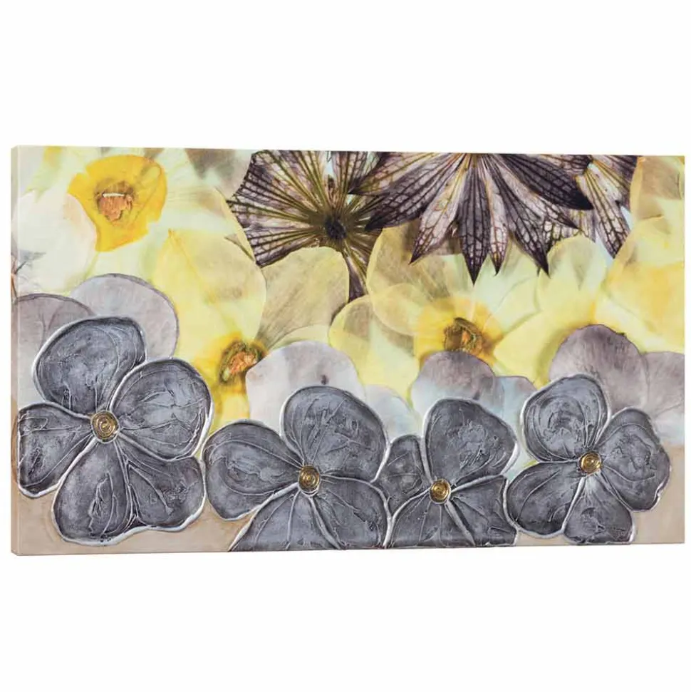 Quadro moderno floreale con petali materici decorati a mano Ramos