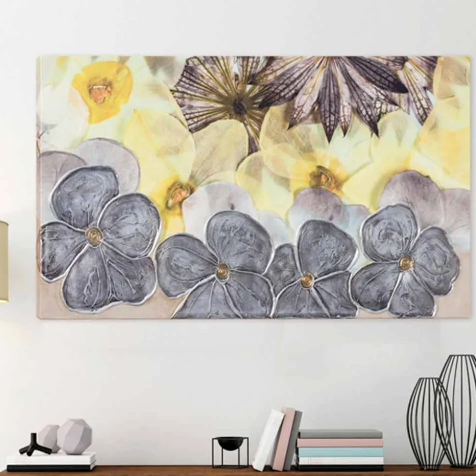 Quadro moderno floreale con petali materici decorati a mano Ramos