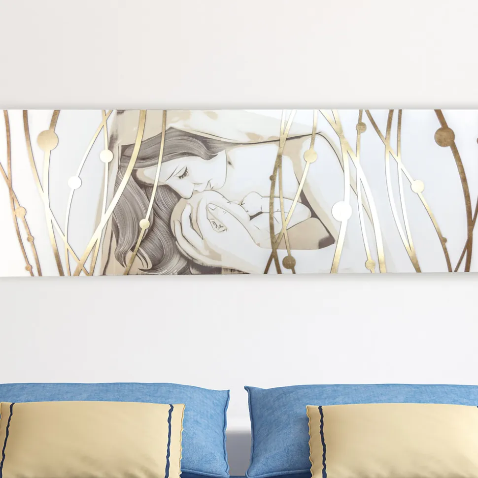 Quadro Rettangolare Realizzato con Laser con Dea e Bambino Made in Italy - Nagi