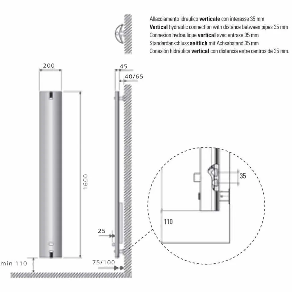 Radiatore Termoarredo in Alluminio Design a Parete Idraulico 250 Watt - Stilus