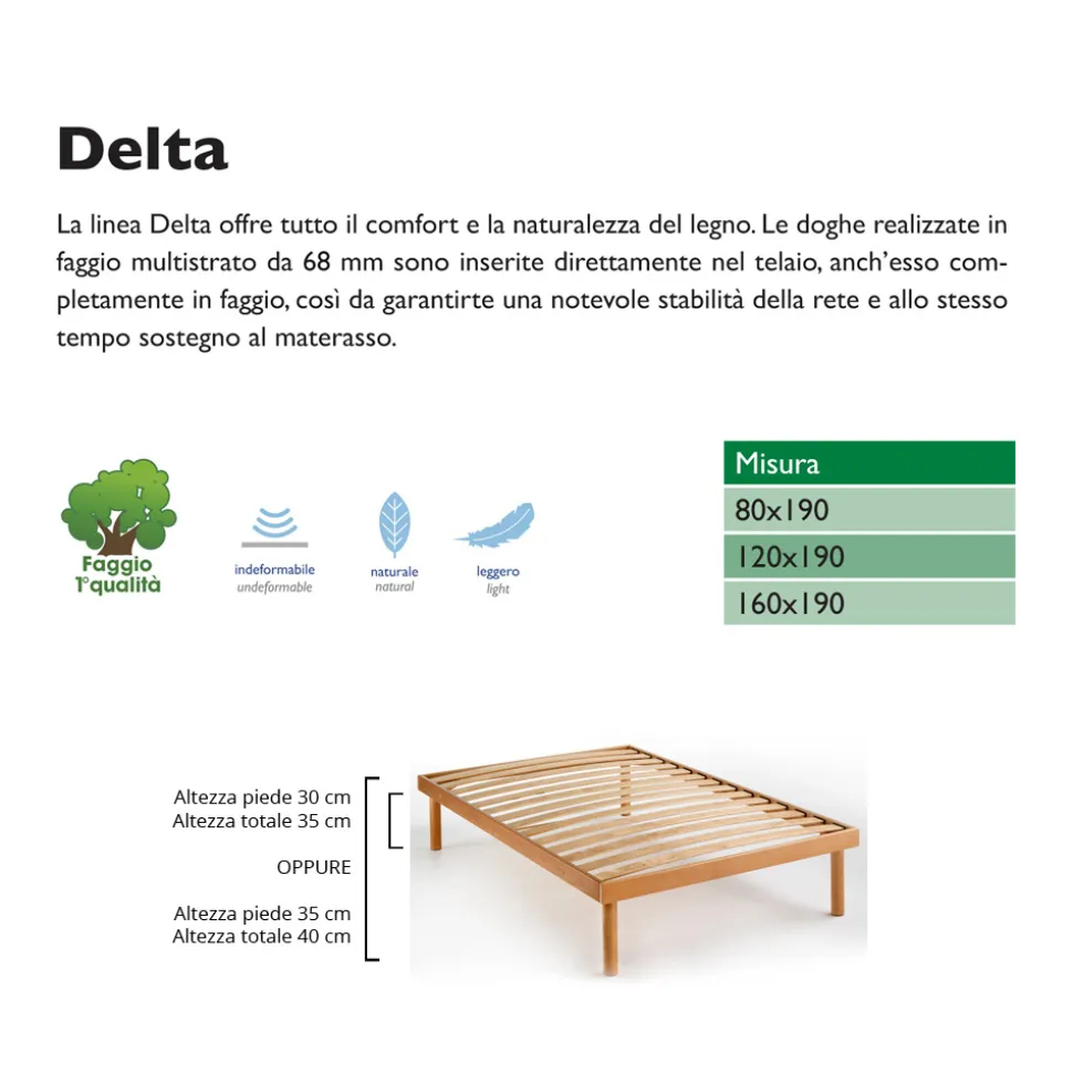 Rete Piazza e Mezzo Interamente in Legno di Faggio Bio Delta 120x190 cm - Delta