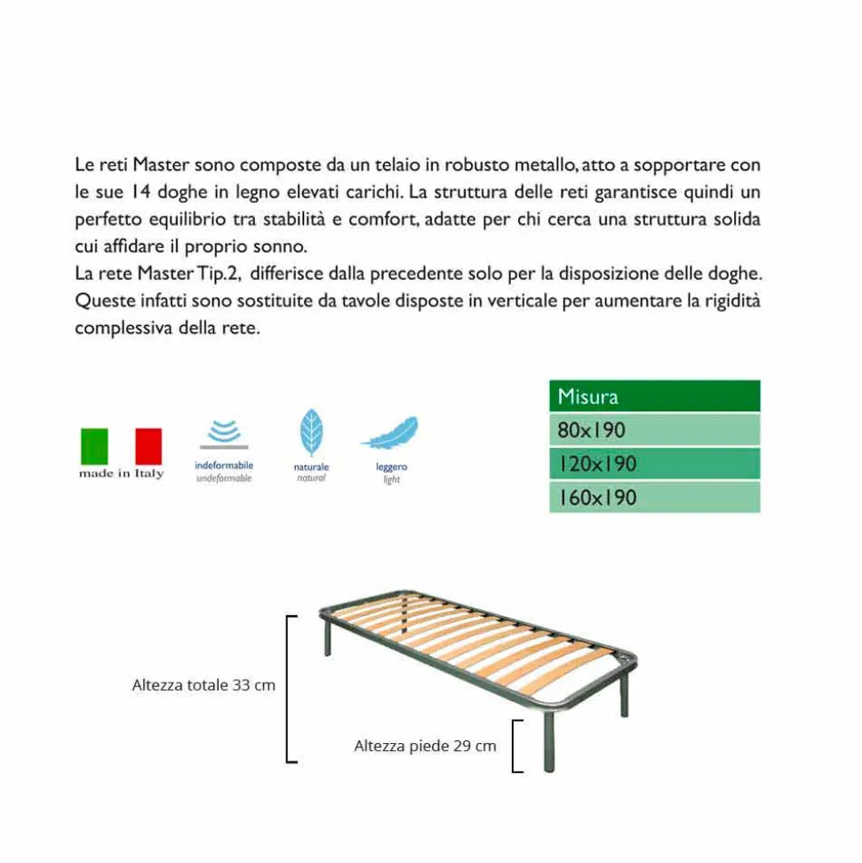Rete Singola con 14 Doghe in Legno Bio Comfort 1 Made in Italy - Mast