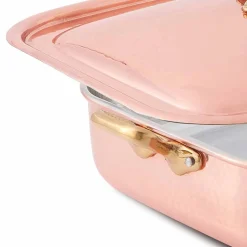 Rostiera e Coperchio Rettangolare in Rame Stagnato a Mano 40x30 cm - Mariateresa