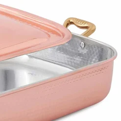 Rostiera e Coperchio Rettangolare in Rame Stagnato a Mano 40x30 cm - Mariateresa