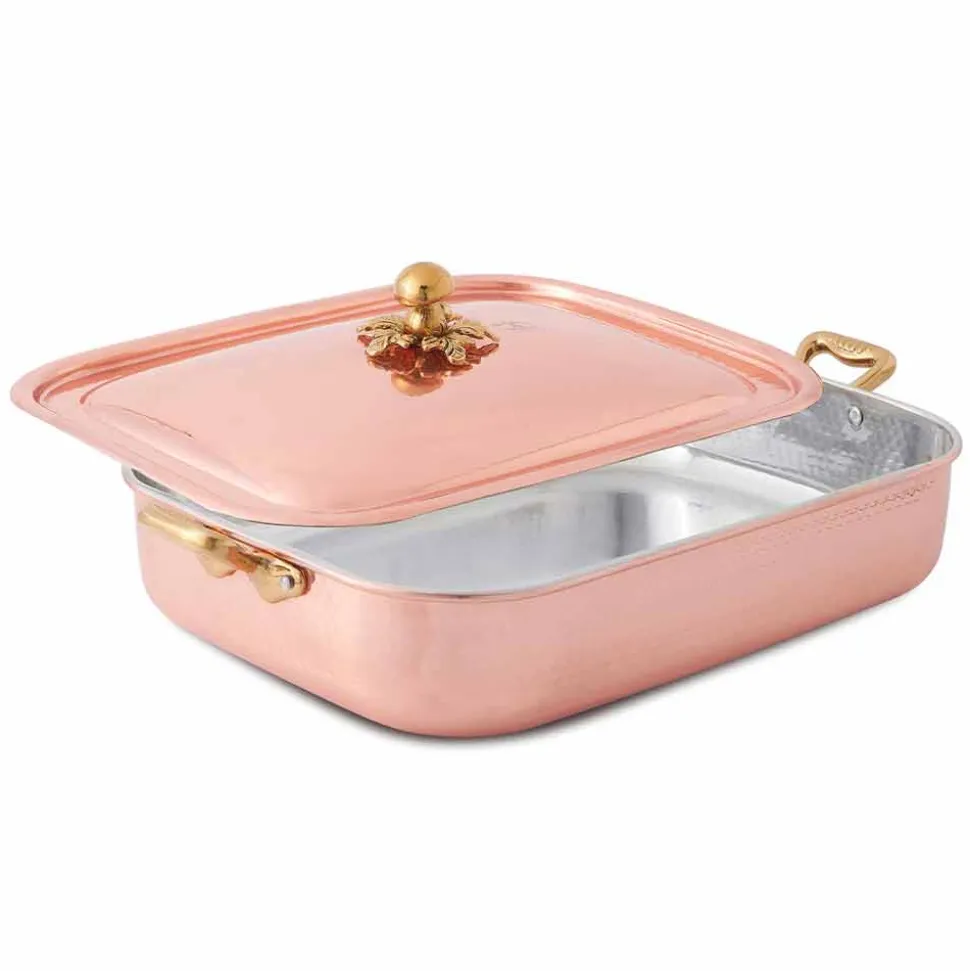 Rostiera e Coperchio Rettangolare in Rame Stagnato a Mano 32x24 cm - Mariateresa