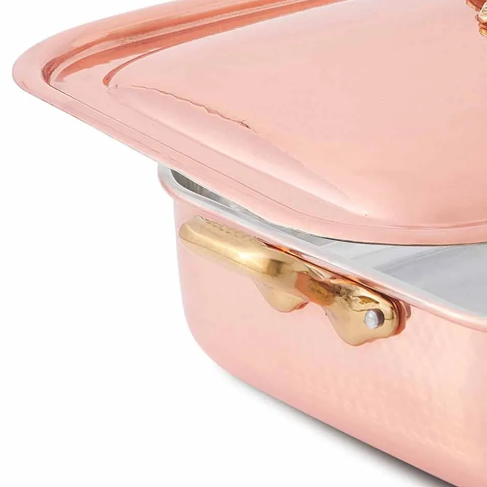 Rostiera e Coperchio Rettangolare in Rame Stagnato a Mano 32x24 cm - Mariateresa