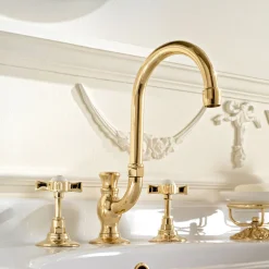 Rubinetteria Lavabo a Bocca Alta Vintage in Ottone Made in Italy – Katerina