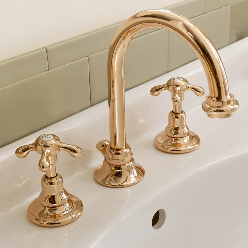 Rubinetteria Lavabo Alto Vintage in Ottone 3 Fori Made in Italy – Klarisa