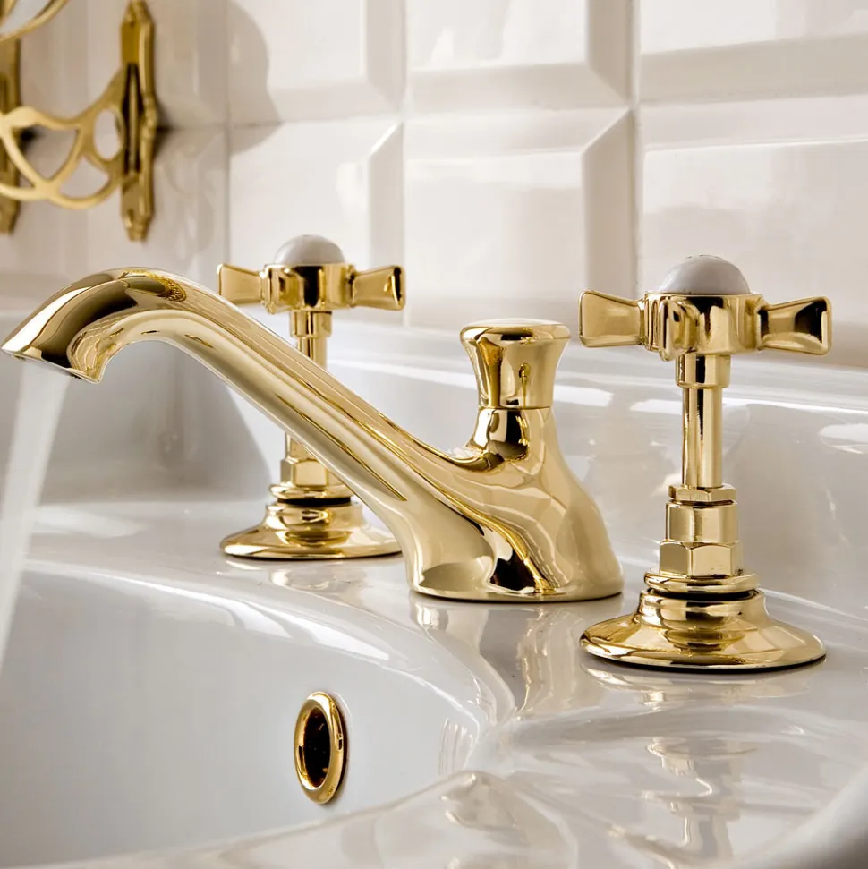 Rubinetteria Lavabo in Ottone a 3 Fori, Stile Vintage, Made in Italy – Katerina