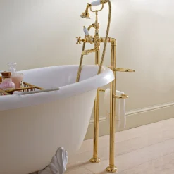 Rubinetteria Vasca Bagno Classica a Pavimento in Ottone con Doccetta - Fioretta