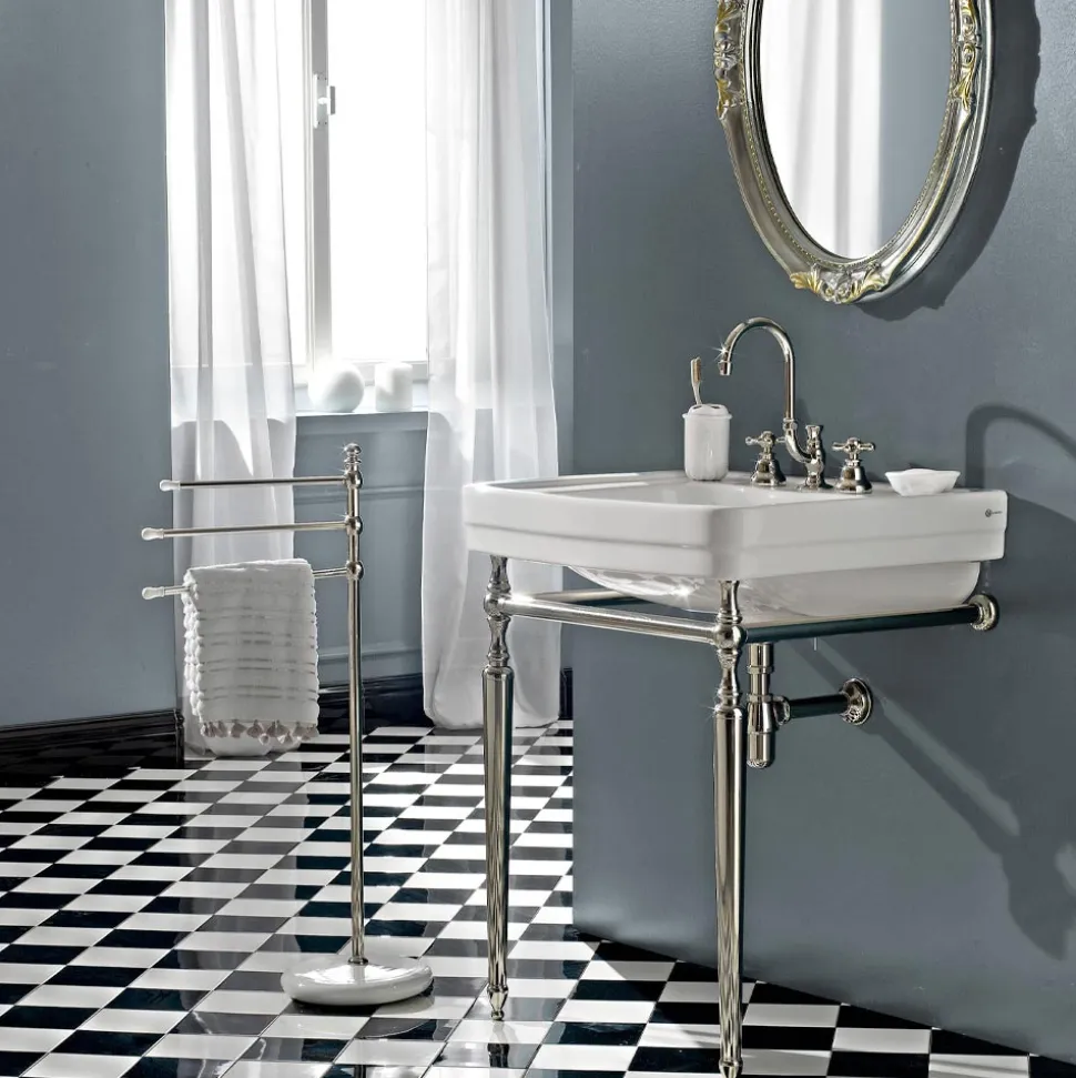 Rubinetto Lavabo Bagno 3 Fori in Ottone Bocca Alta con Scarico - Ercolina