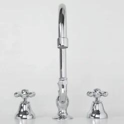 Rubinetto Lavabo Bagno 3 Fori in Ottone Bocca Alta con Scarico - Ercolina