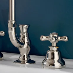 Rubinetto Lavabo Bagno 3 Fori in Ottone Bocca Alta con Scarico - Ercolina