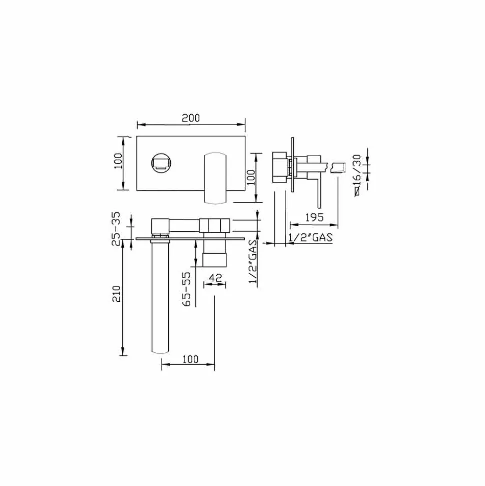 Rubinetto Miscelatore a Muro di Design, Piastra Unica Made in Italy - Sika