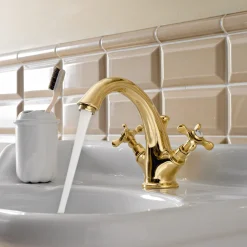 Rubinetto Monoforo per Lavabo in Ottone Maniglie a Farfalla Classico - Fioretta