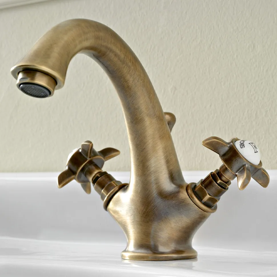 Rubinetto Monoforo per Lavabo Classico in Ottone e Maniglie a Farfalla - Miriano