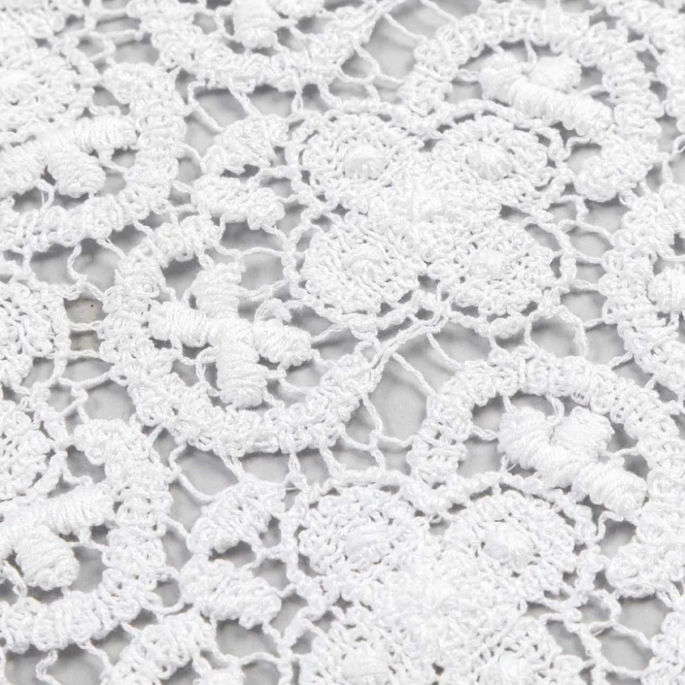 Runner Bianco in Ricamo di Pizzo Uncinetto e Bordo Misto Cotone - Giangi