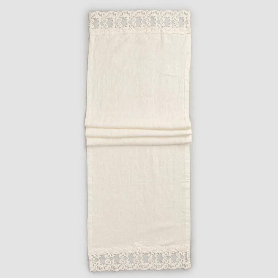 Runner da Tavolo in Lino con Pizzo, Design di Lusso in 2 Colori - Farnese