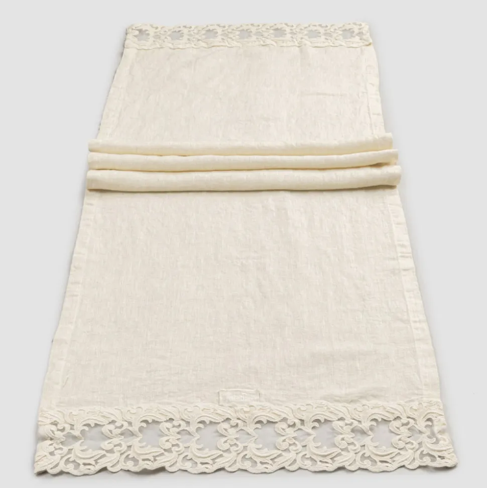 Runner da Tavolo in Lino con Pizzo, Design di Lusso in 2 Colori - Farnese