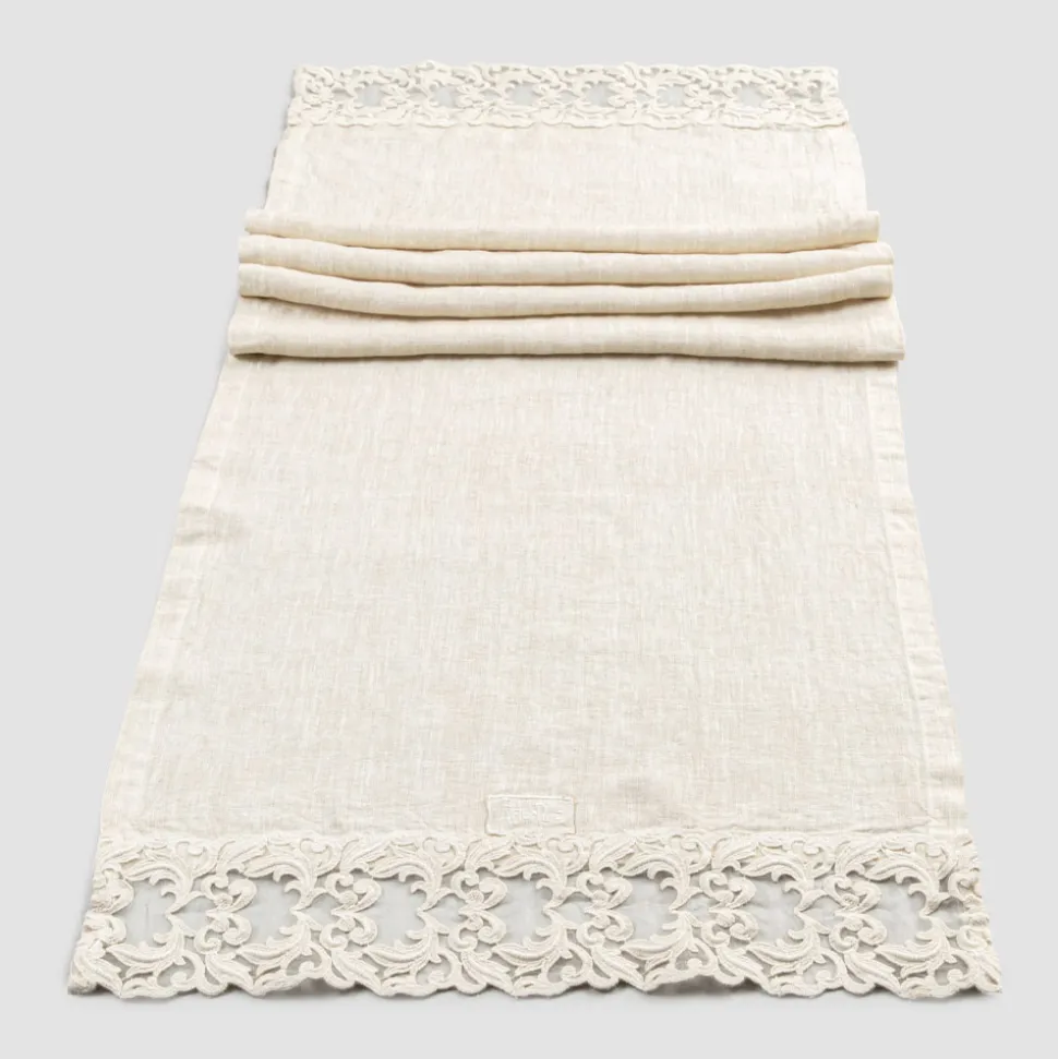 Runner da Tavolo in Lino con Pizzo, Design di Lusso in 2 Colori - Farnese