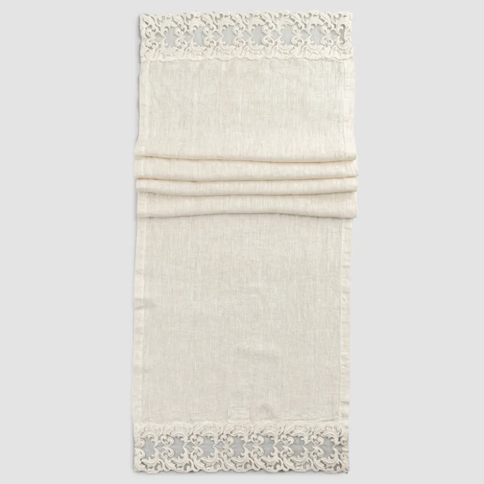 Runner da Tavolo in Lino con Pizzo, Design di Lusso in 2 Colori - Farnese