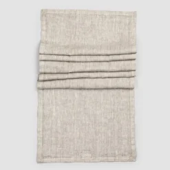 Runner in Lino Beige con Bordo con Piega Lusso Artigianale Italiano - Limao