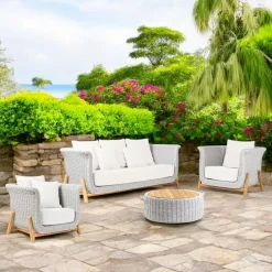 Salotto Componibile da Giardino in Teak e Corda Intrecciata a Mano - Arjuna