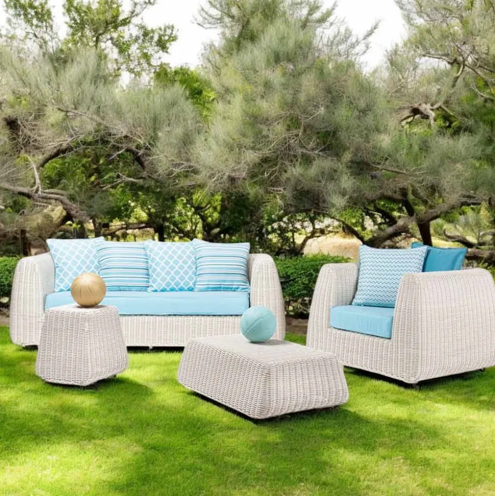 Salotto da Esterno in Polyrattan e Cuscini Azzurri - Charlie