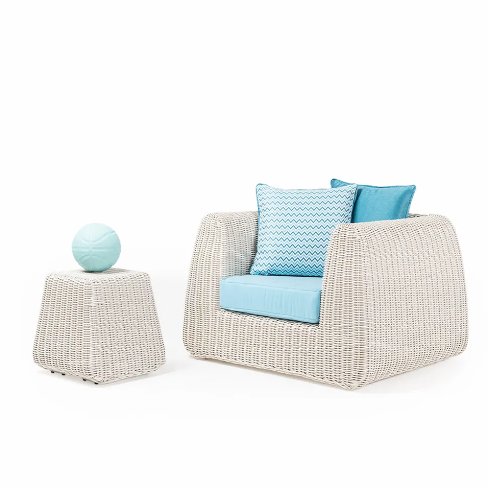 Salotto da Esterno in Polyrattan e Cuscini Azzurri - Charlie