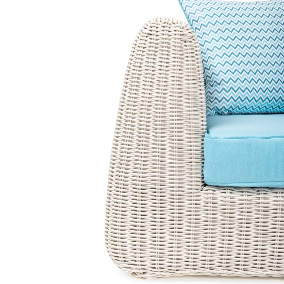 Salotto da Esterno in Polyrattan e Cuscini Azzurri - Charlie