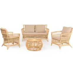Salotto da Esterno in Rattan Naturale Completo di Cuscini – Bellaria