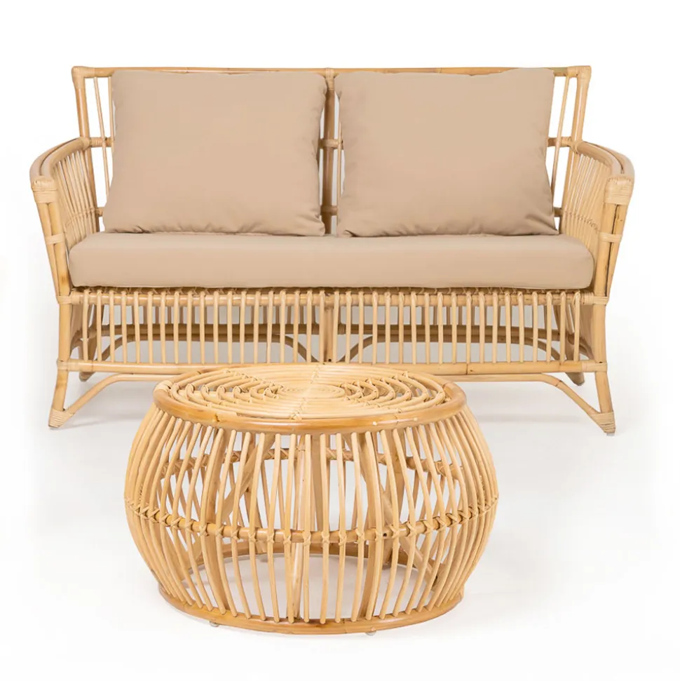 Salotto da Esterno in Rattan Naturale Completo di Cuscini – Bellaria