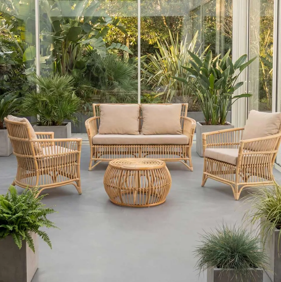 Salotto da Esterno in Rattan Naturale Completo di Cuscini – Bellaria