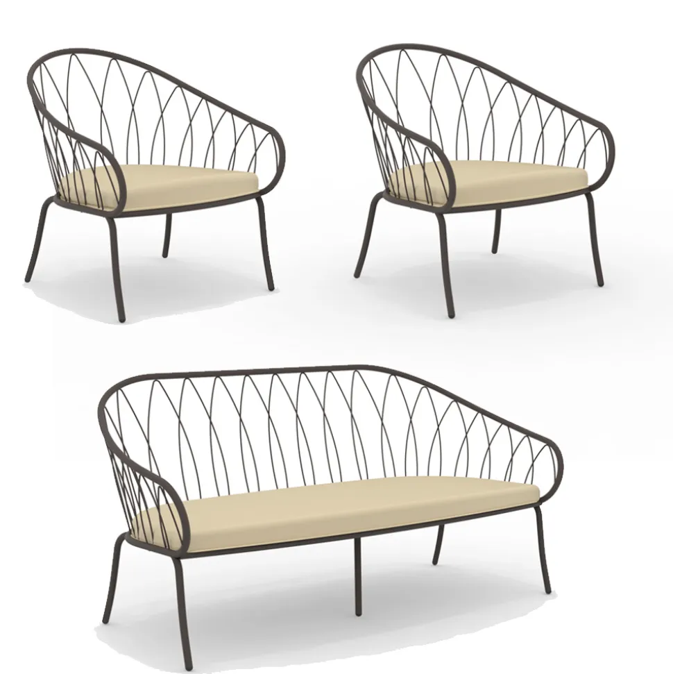 Salotto da Giardino con 2 Poltrone e 1 Divano 2 Posti Made in Italy - Fontana
