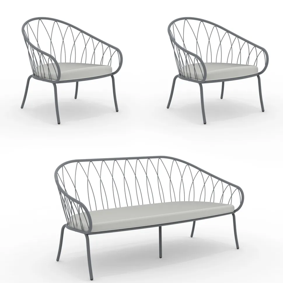 Salotto da Giardino con 2 Poltrone e 1 Divano 2 Posti Made in Italy - Fontana