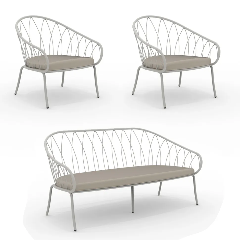 Salotto da Giardino con 2 Poltrone e 1 Divano 2 Posti Made in Italy - Fontana