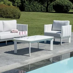 Salotto da Giardino in Alluminio e Imbottitura in Tessuto con Cuscini - Vetra