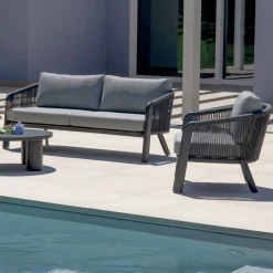 Salotto da Giardino in Alluminio e Corda Intrecciata con Cuscini - Smeria