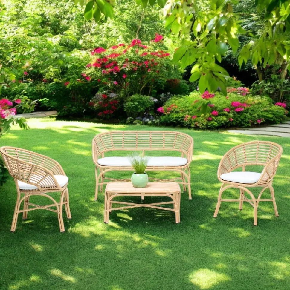 Salotto da Giardino in Alluminio e Intreccio in Polyrattan e Cuscini - Ellide