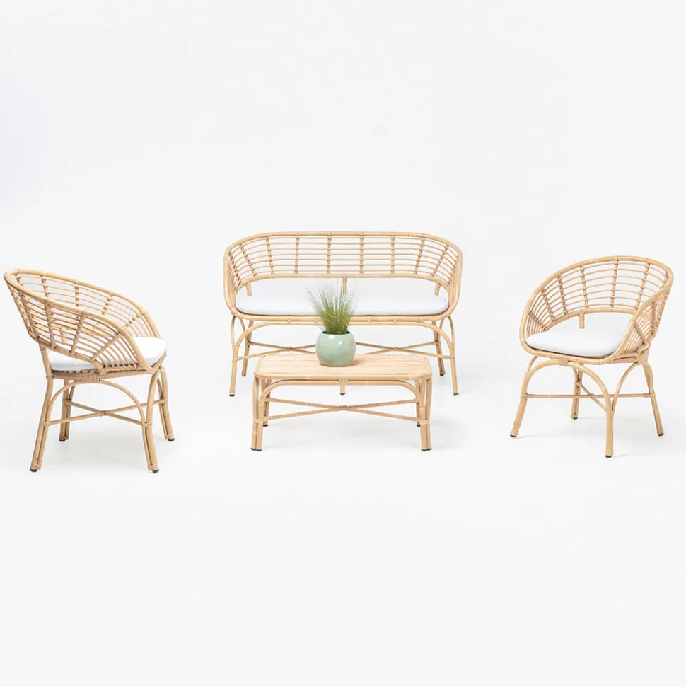Salotto da Giardino in Alluminio e Intreccio in Polyrattan e Cuscini - Ellide