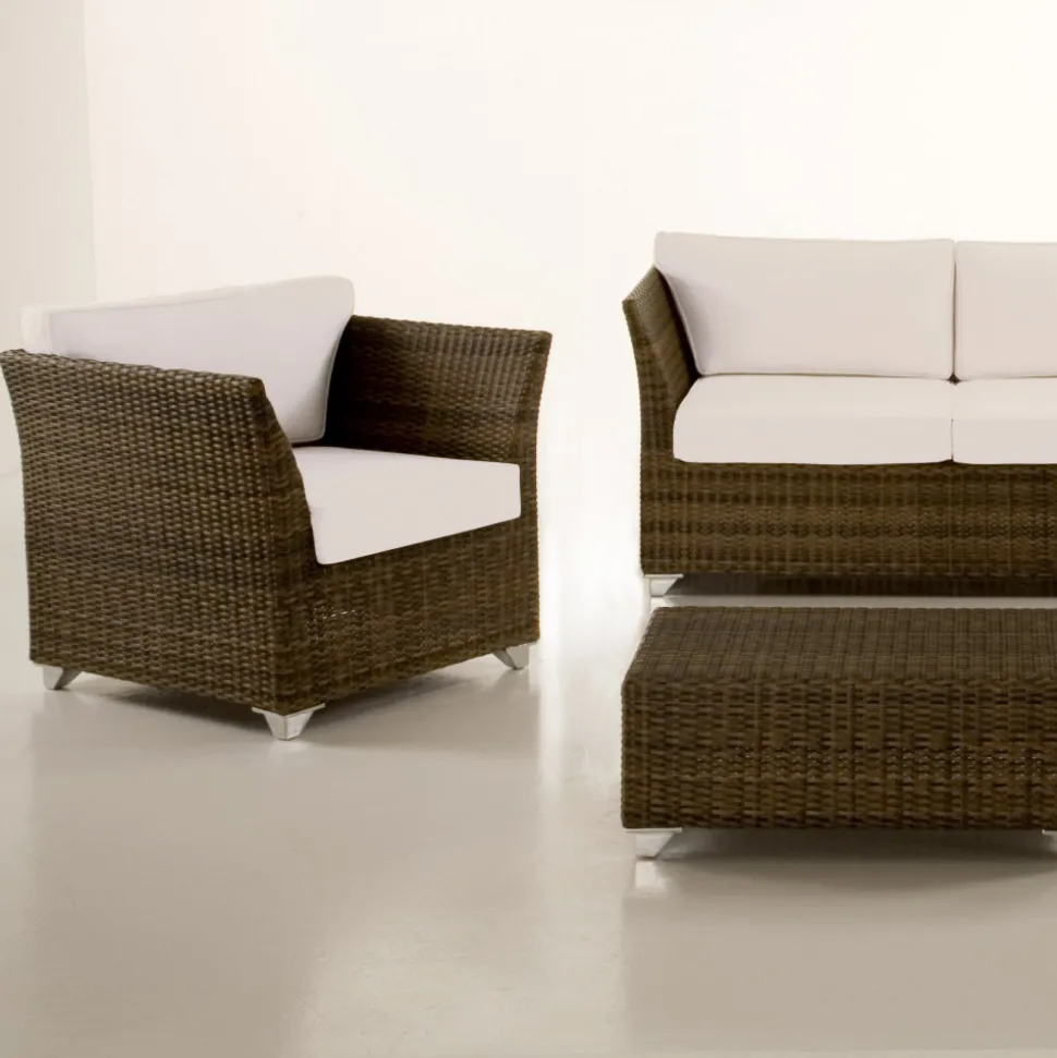 Salotto da Giardino in Polyrattan Marca REHAU e Cuscini Bianchi - Pepe