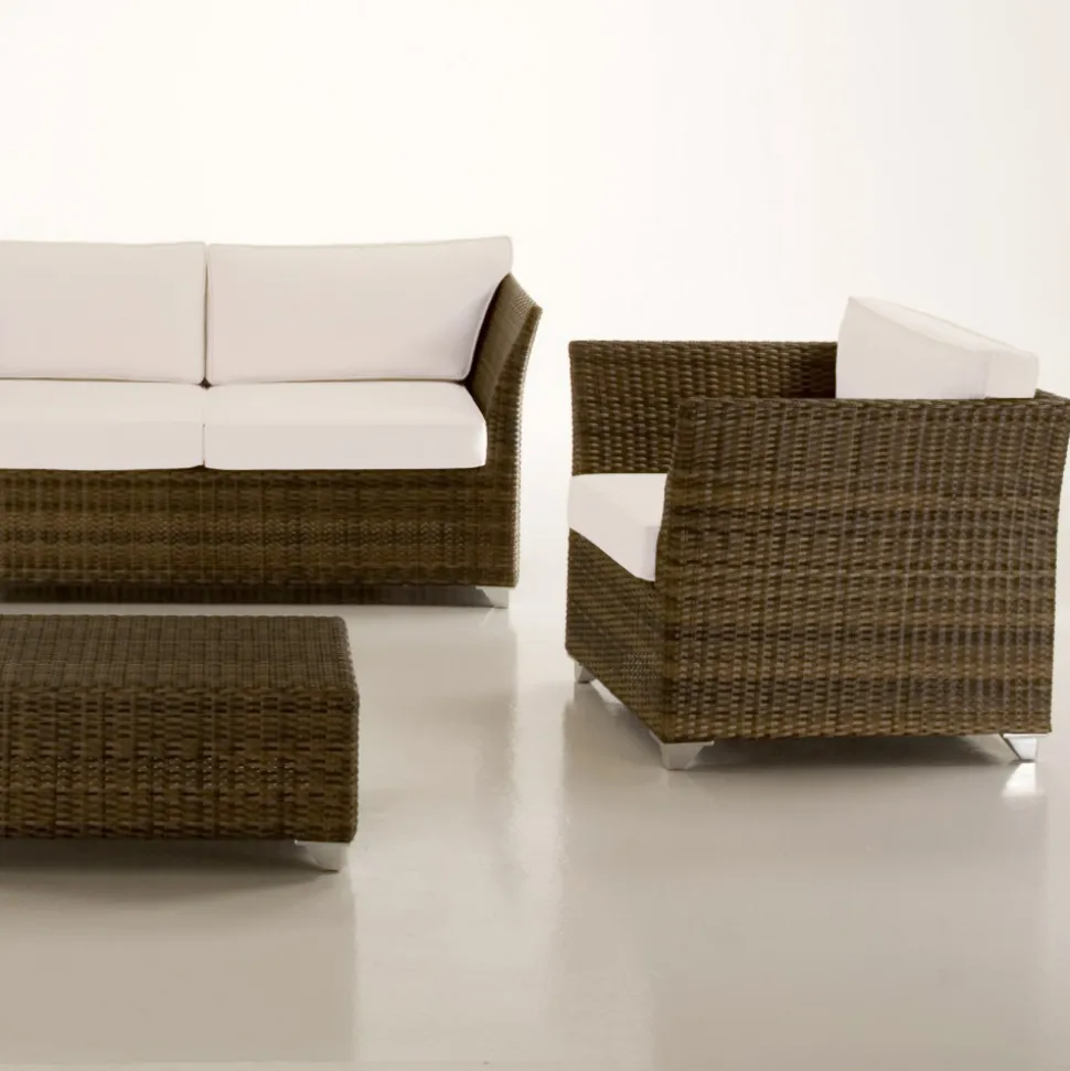 Salotto da Giardino in Polyrattan Marca REHAU e Cuscini Bianchi - Pepe