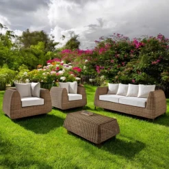 Salotto da Giardino in Polyrattan Intrecciato a Mano - Charlie