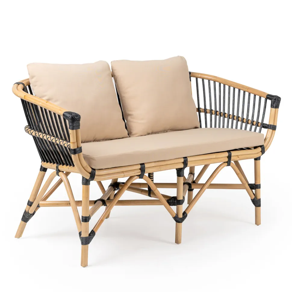 Salotto da Giardino in Rattan Naturale con Cuscini Inclusi – Catelyn